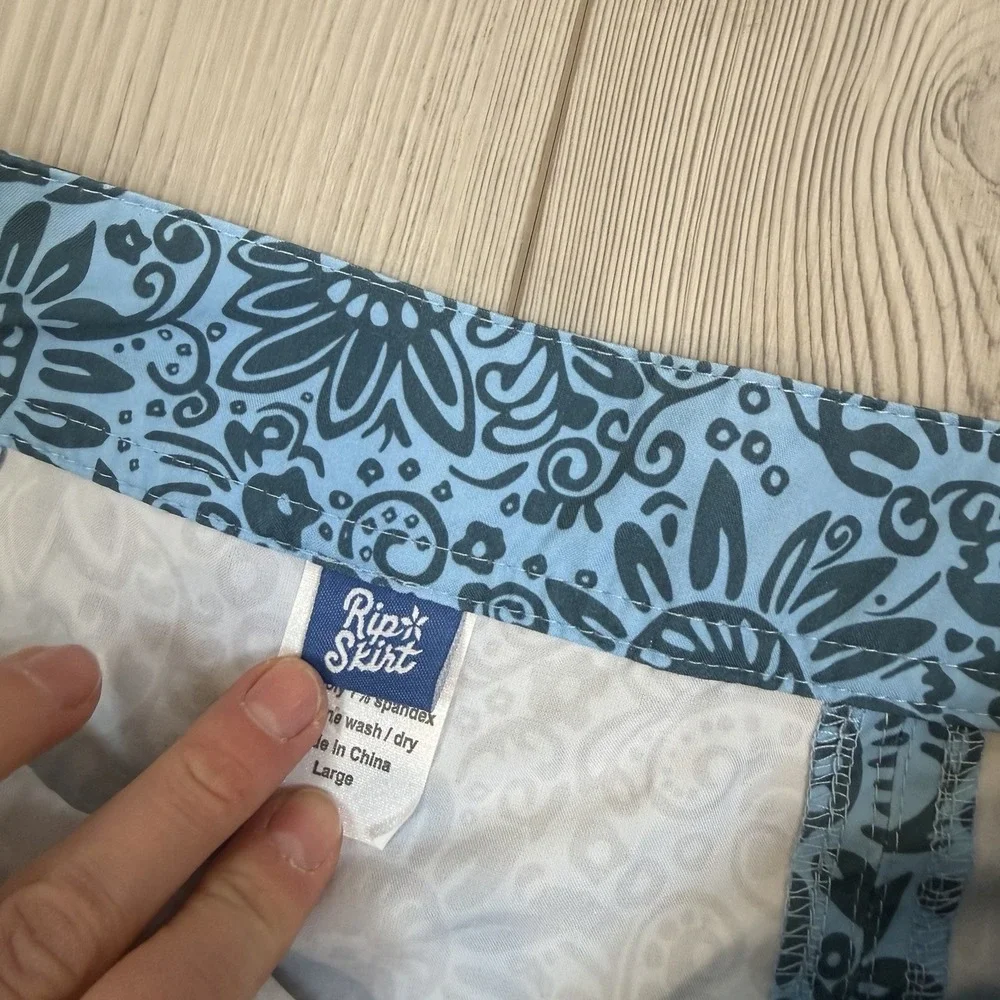 RipSkirt Skirt Large Length 2 Blue Floral‎ A Line Stretch Travel Pockets Casual